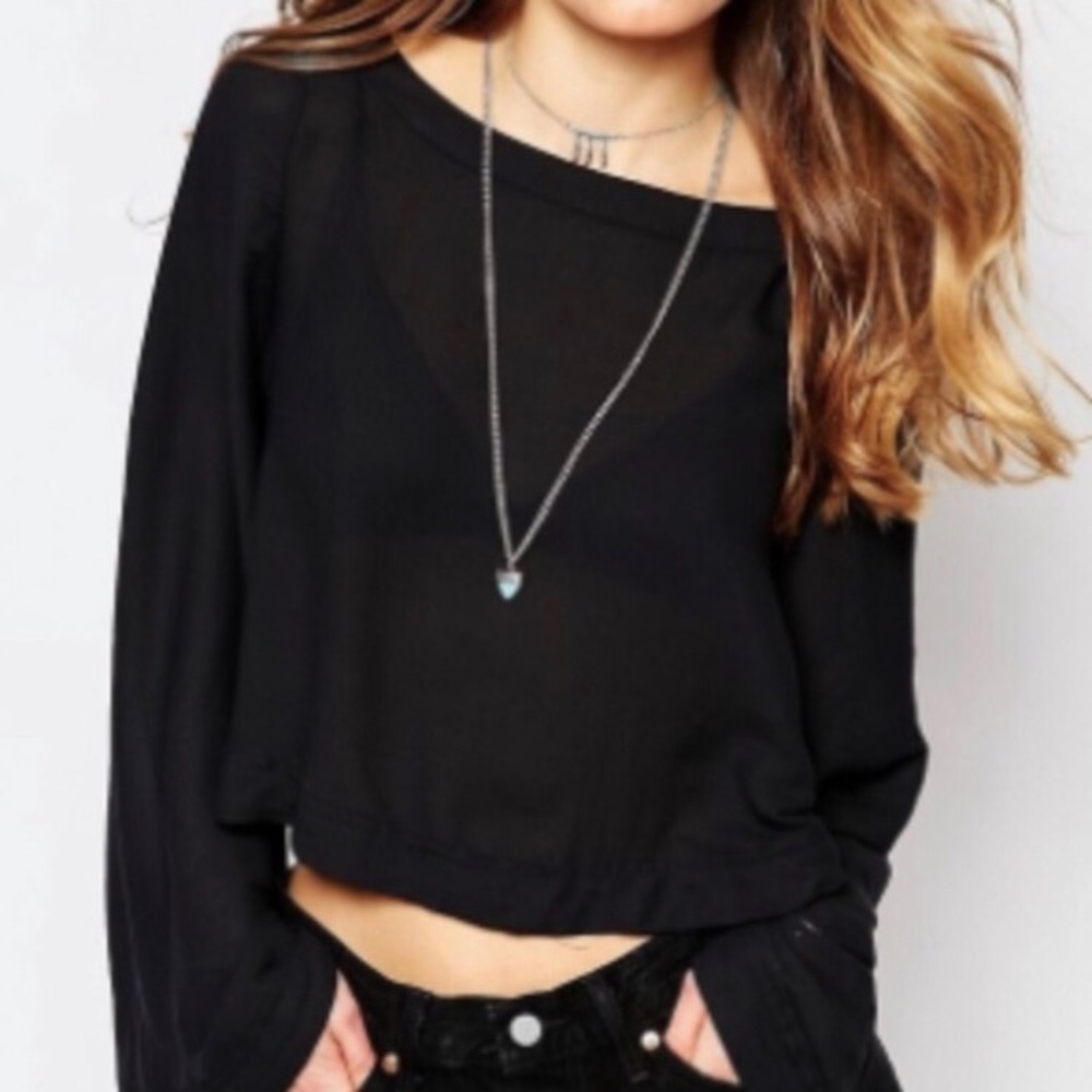 Free People Stars Align Bell Sleeve Crop Top